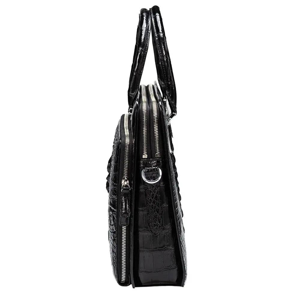 Crocodile leather briefcase handbag with handle and laptop compartment, stylish Rossie Viren design for professional use