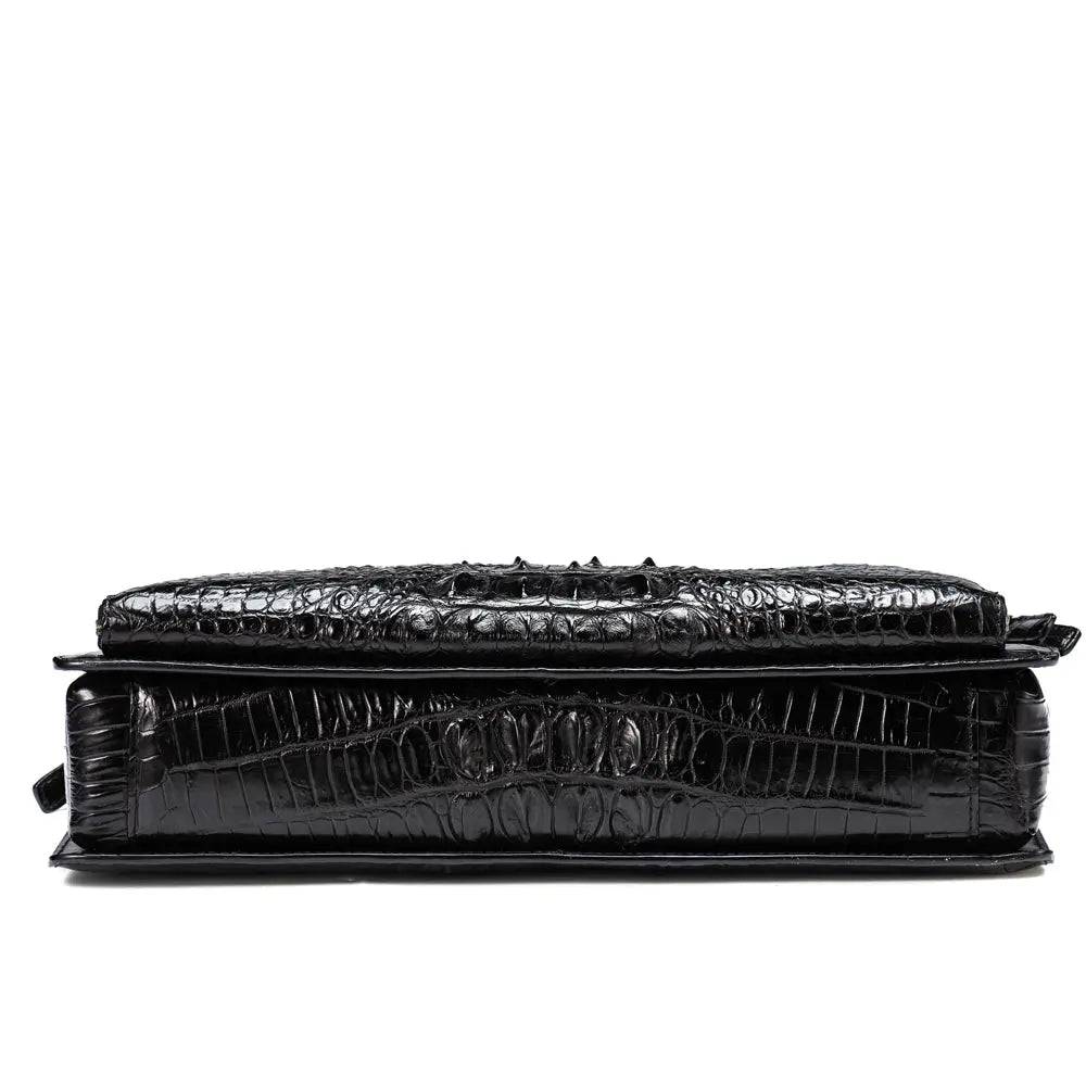 Crocodile leather briefcase handbag for laptops by Rossie Viren, featuring a structured design and sturdy handles.