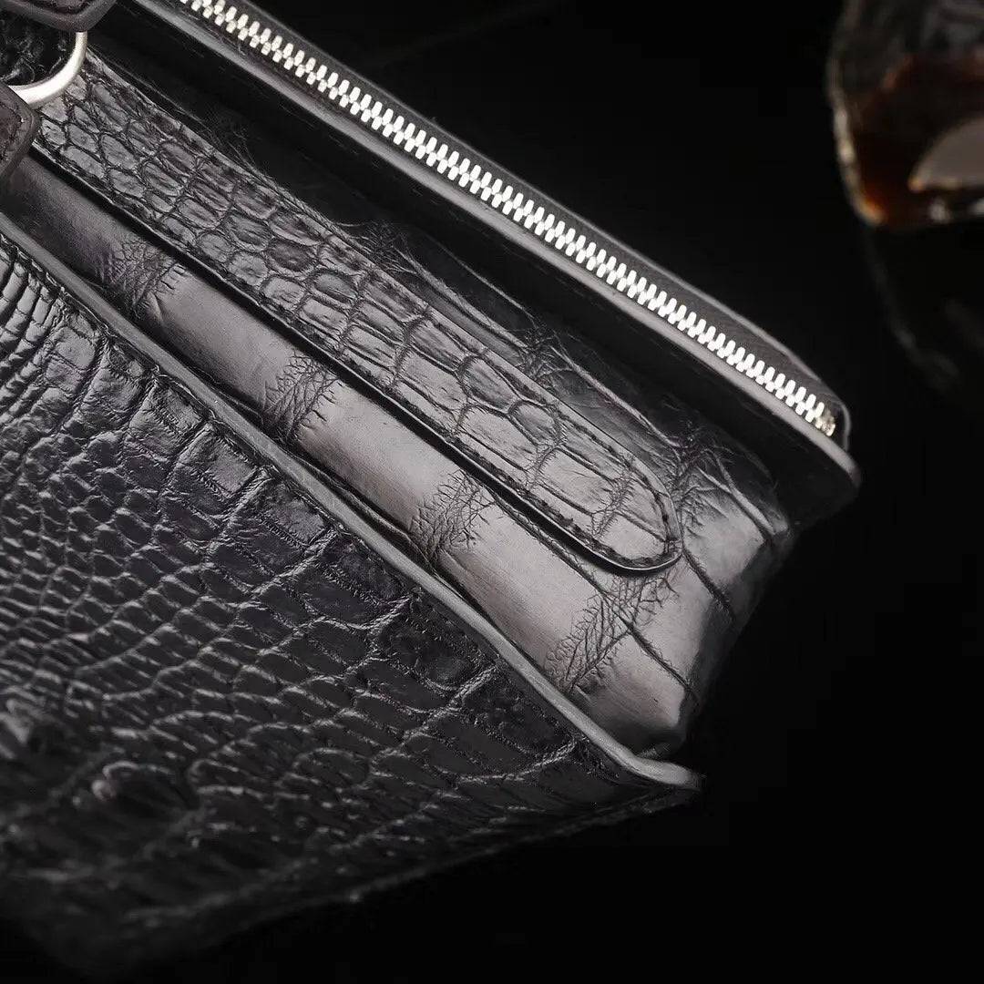 Rossie Viren crocodile leather briefcase laptop handbag with sturdy handle and sleek design, ideal for professional use.