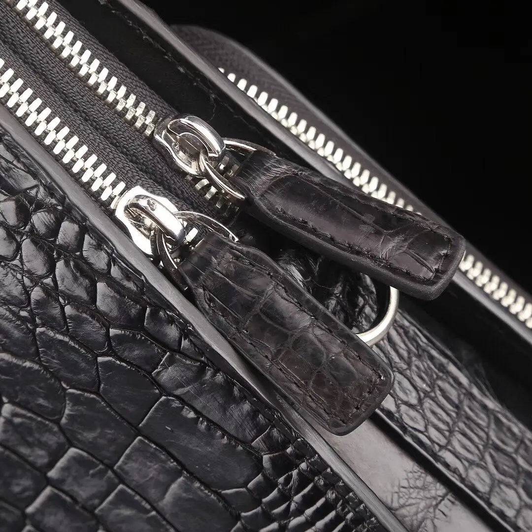 Rossie Viren crocodile leather briefcase handbag with a handle, designed for laptops and professional use.
