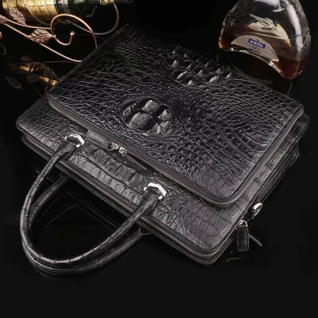 Rossie Viren crocodile leather briefcase handbag with a structured design, suitable for carrying a laptop and documents.