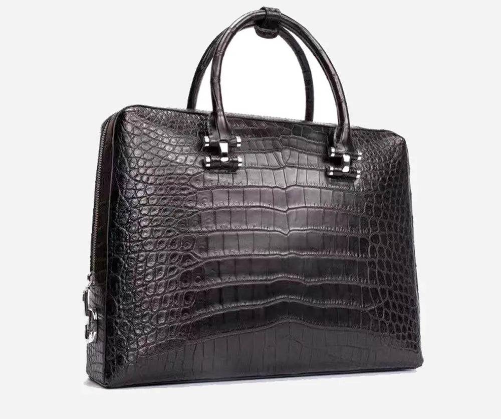 Crocodile leather briefcase with shoulder strap, password lock, and computer compartment, from Crocodile Leather Bags and Shoes.