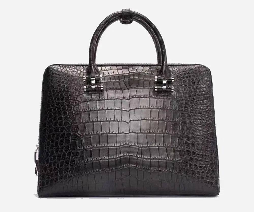 Crocodile leather briefcase for men with shoulder strap, password lock, and computer compartment, from Crocodile Leather Bags and Shoes.
