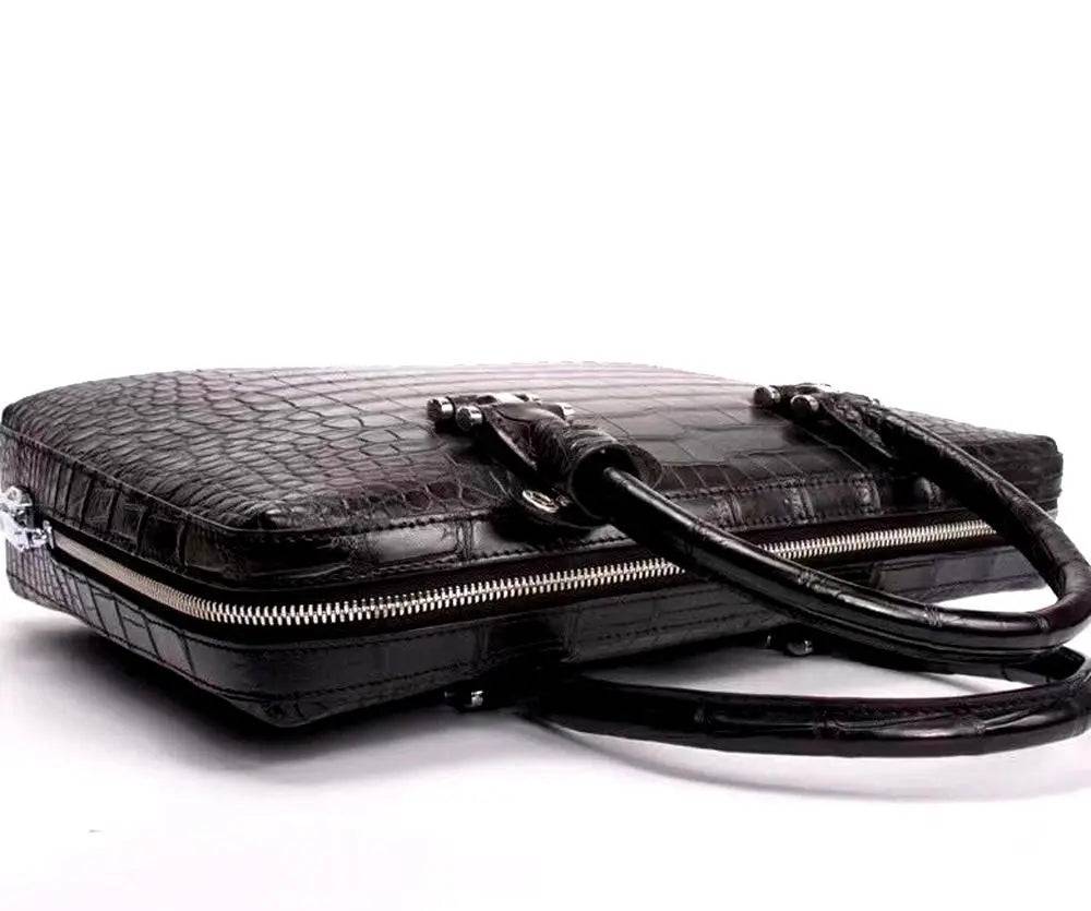 Crocodile leather briefcase for men with shoulder strap, password lock, and computer compartment, from Crocodile Leather Bags and Shoes.