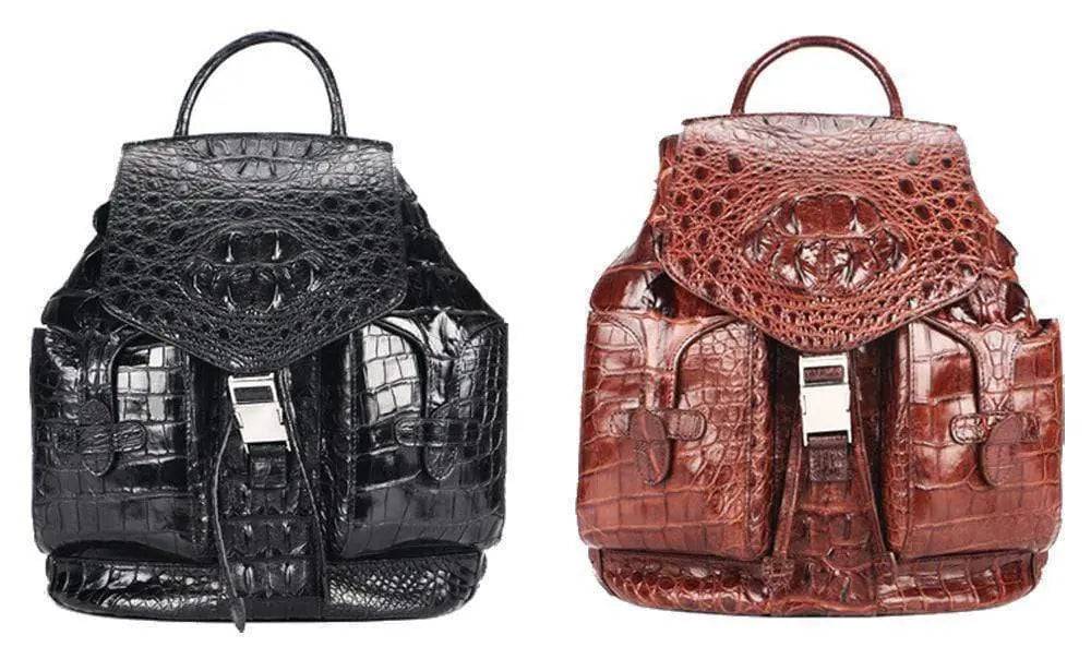 Rossie Viren crocodile leather city backpack handbag with sleek design and sturdy straps.