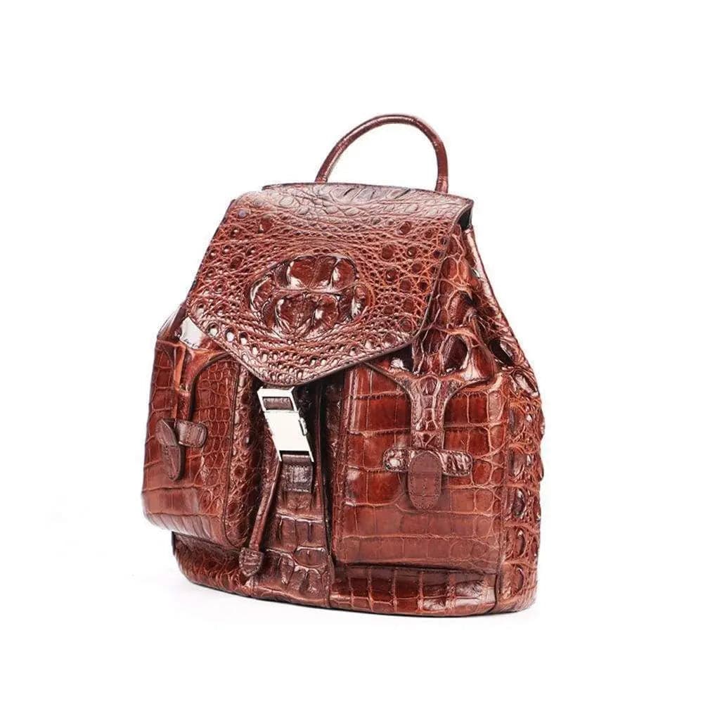 Rossie Viren crocodile leather city backpack handbag with sleek design and sturdy straps, showcasing luxurious textured crocodile leather.