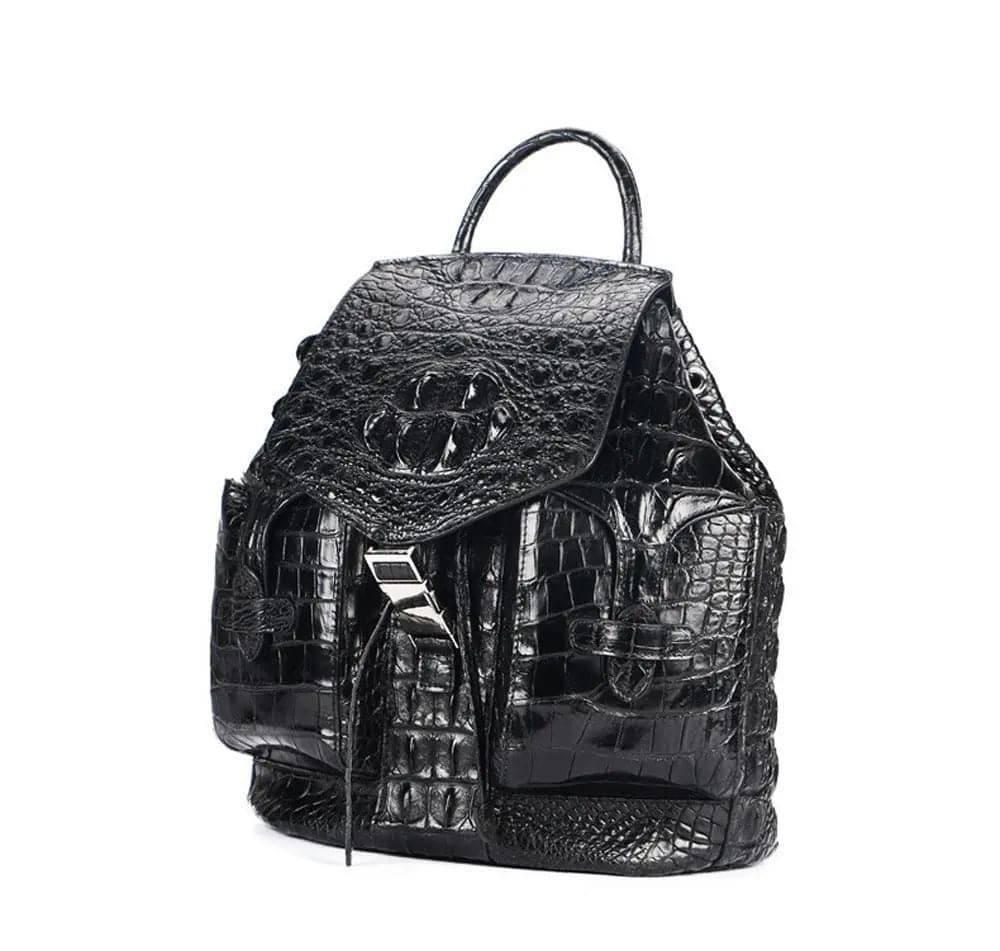 Rossie Viren crocodile leather city backpack handbag with sleek design, featuring textured crocodile pattern and sturdy handle.