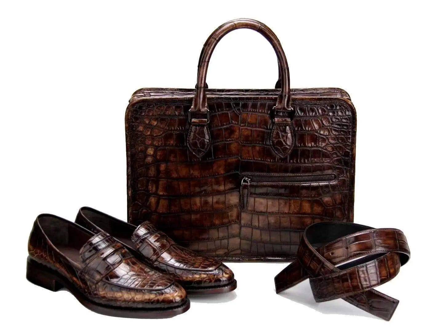 Rossie Viren crocodile leather crossbody handbag with a laptop compartment, designed for business and professional use.