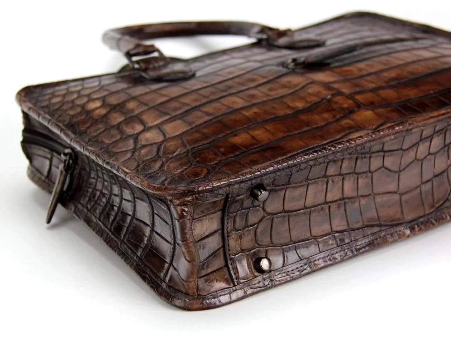 Rossie Viren crocodile leather crossbody handbag with a laptop compartment, sleek and stylish for business and daily use.