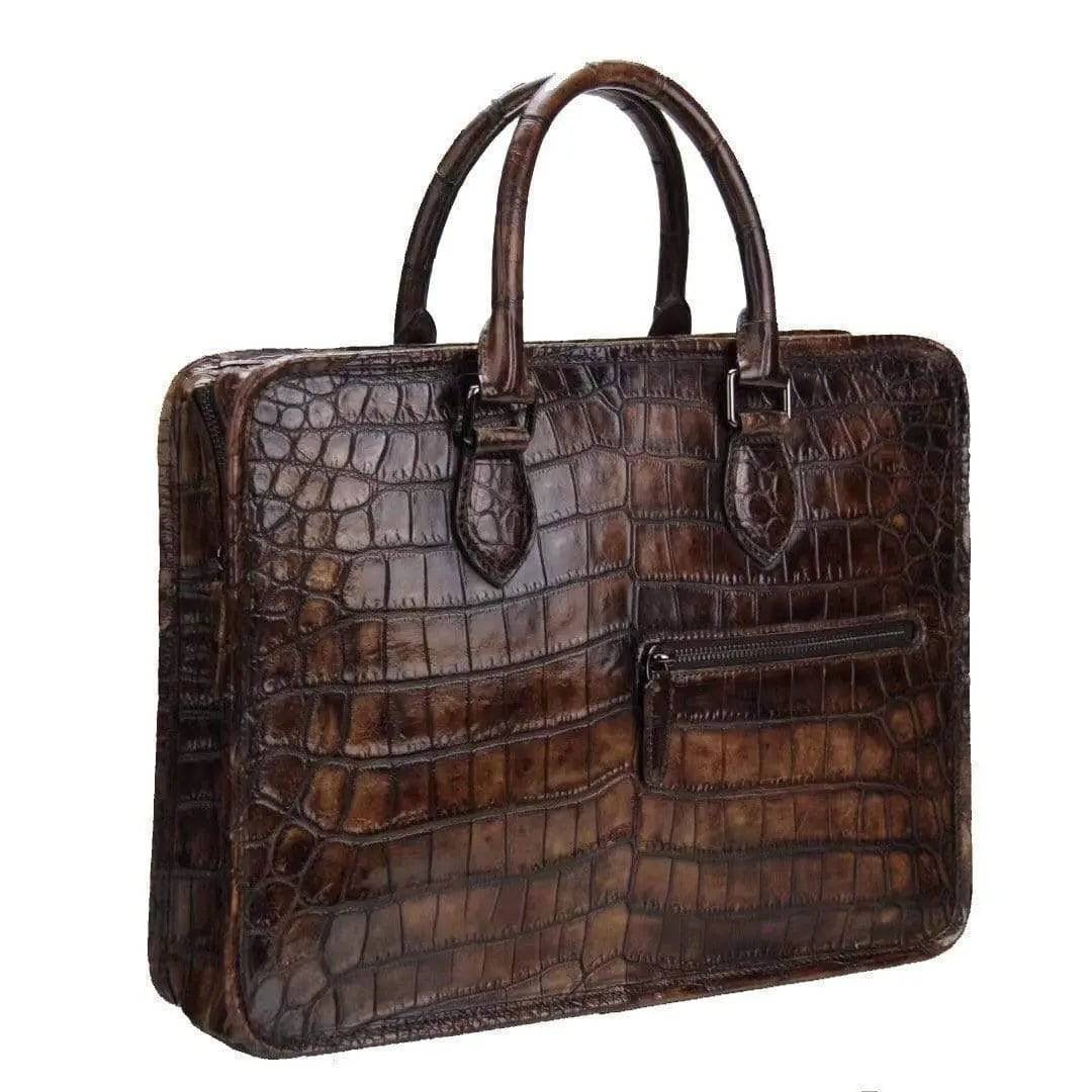 Rossie Viren crocodile leather crossbody handbag with a laptop compartment, stylish and functional for business use.