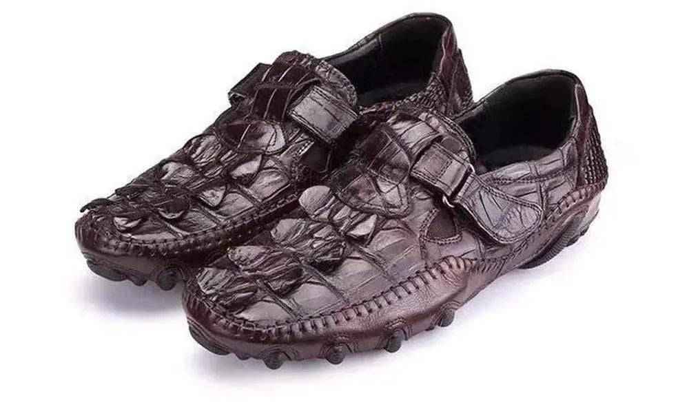 Rossie Viren crocodile leather loafers with casual driving shoe design, featuring textured crocodile pattern and slip-on style.