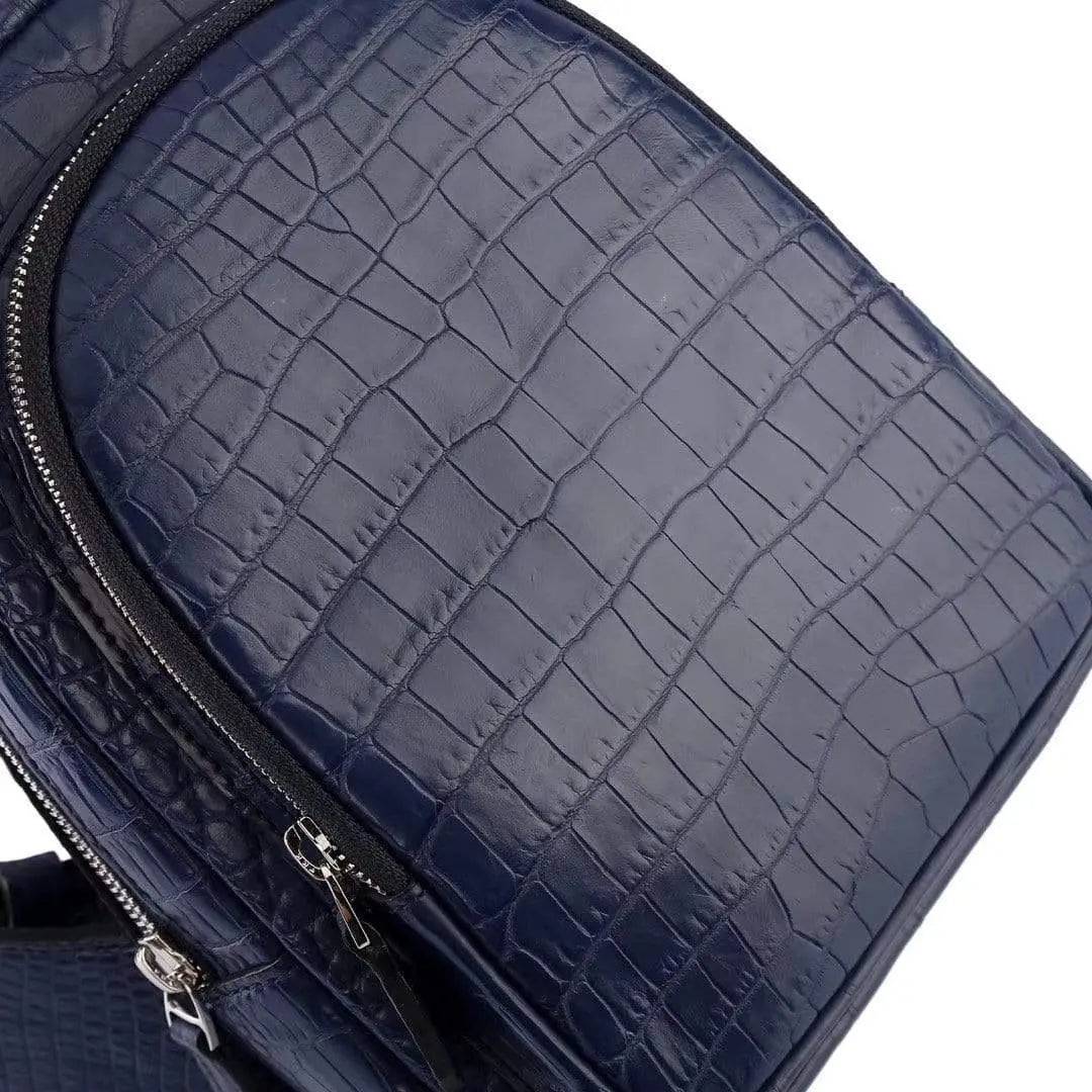 Rossie Viren crocodile leather men's sling chest bag with shoulder strap, ideal for travel, hiking, and everyday use.
