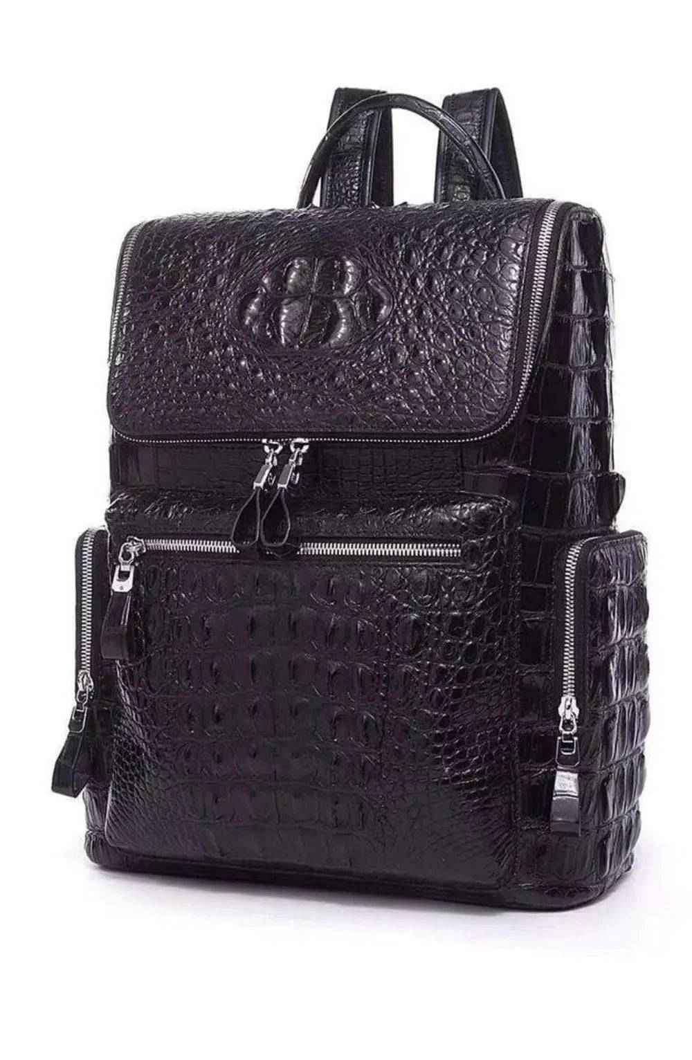 Unisex Crocodile Skin Leather Large Backpack