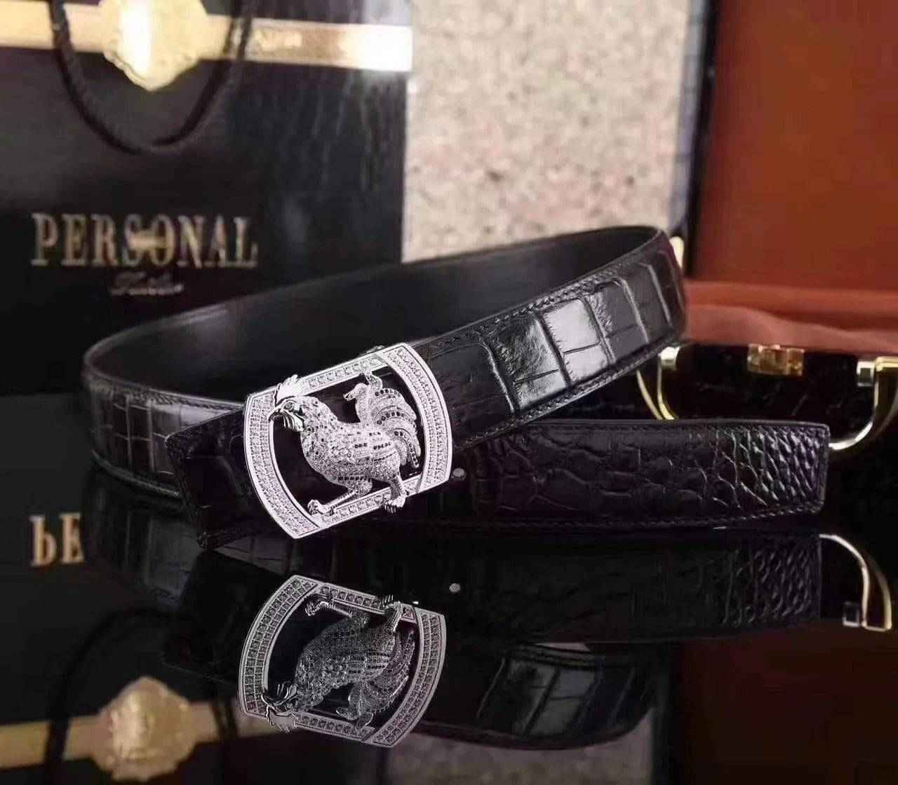 Crocodile Skin  Rooster Belt With Diamond