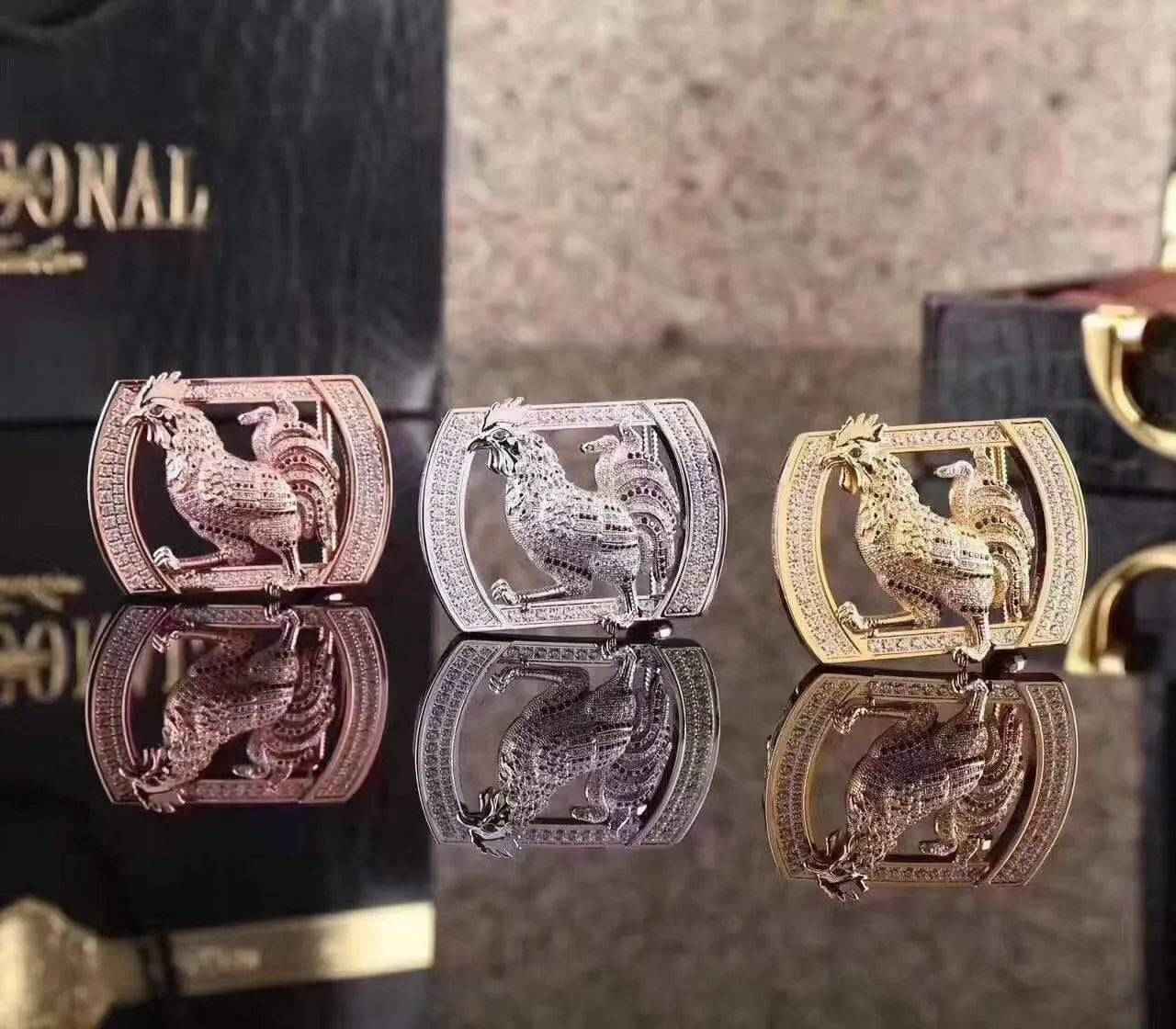 Crocodile Skin  Rooster Belt With Diamond