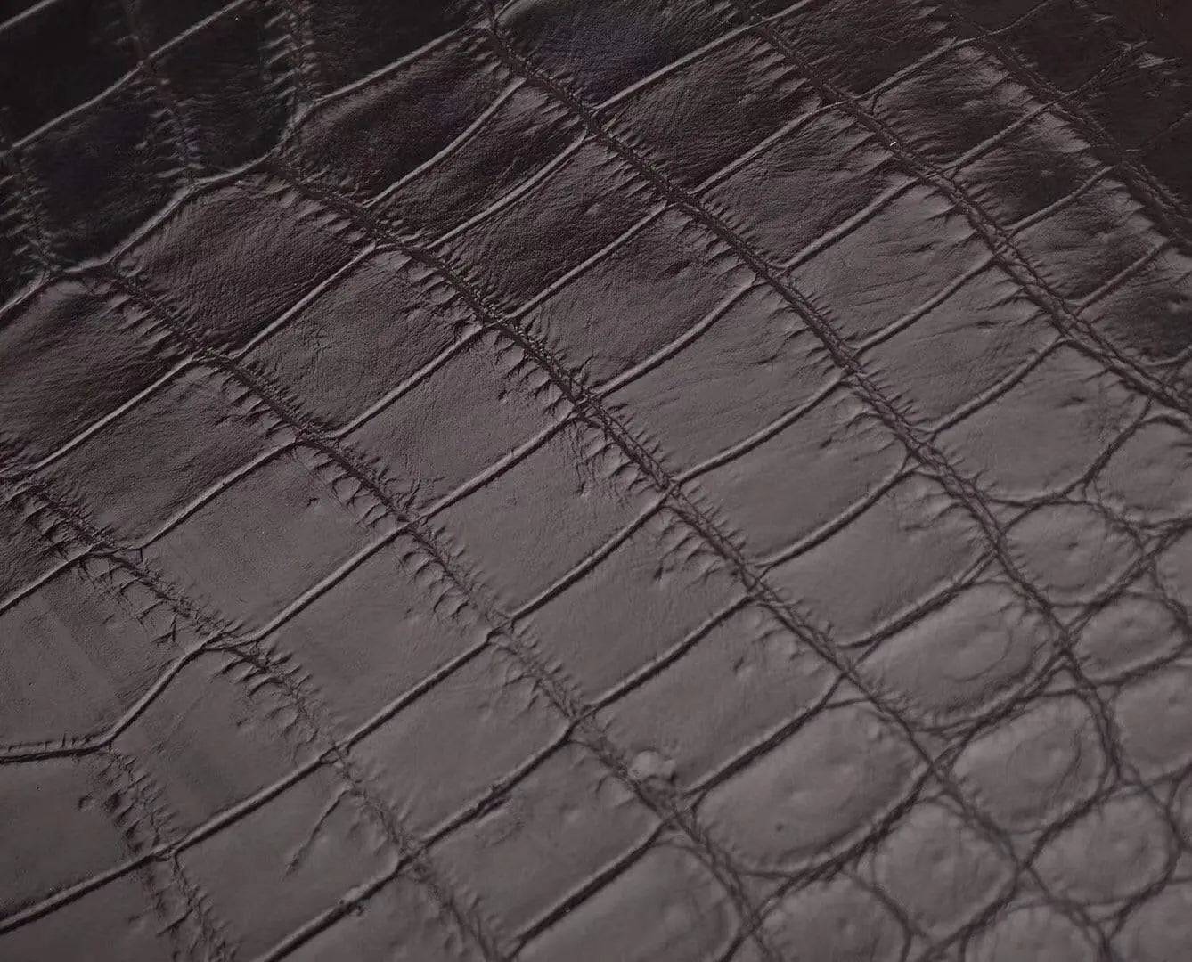 Black crocodile and alligator men's briefcase shoulder bag by Rossie Viren, featuring textured leather and structured design.