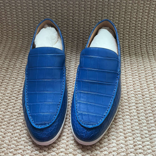 Preorder Crocodile Leather Loafer Shoes Wine Red