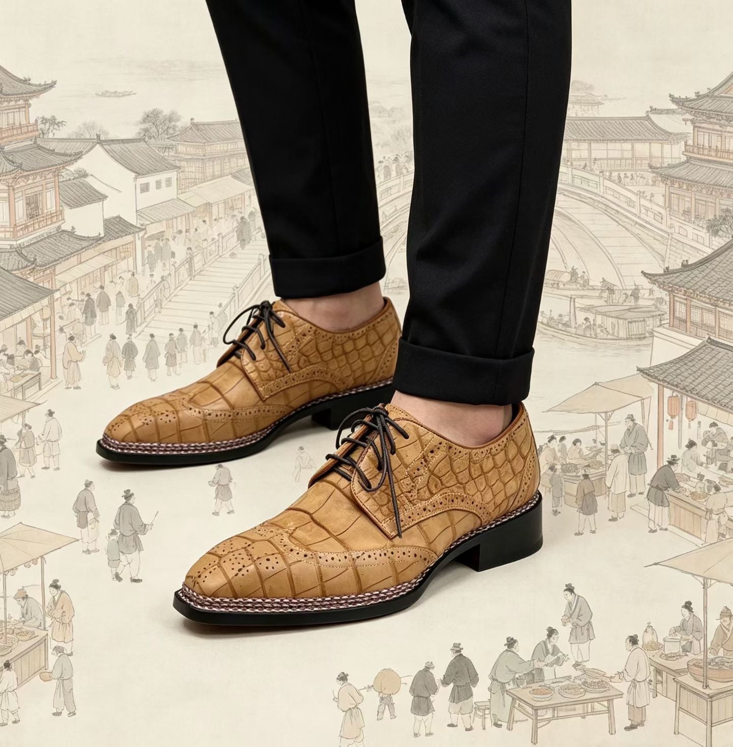 Crocodile Shoes, Men's Nubuckn Crocodile Leather Business Lace Up Shoes