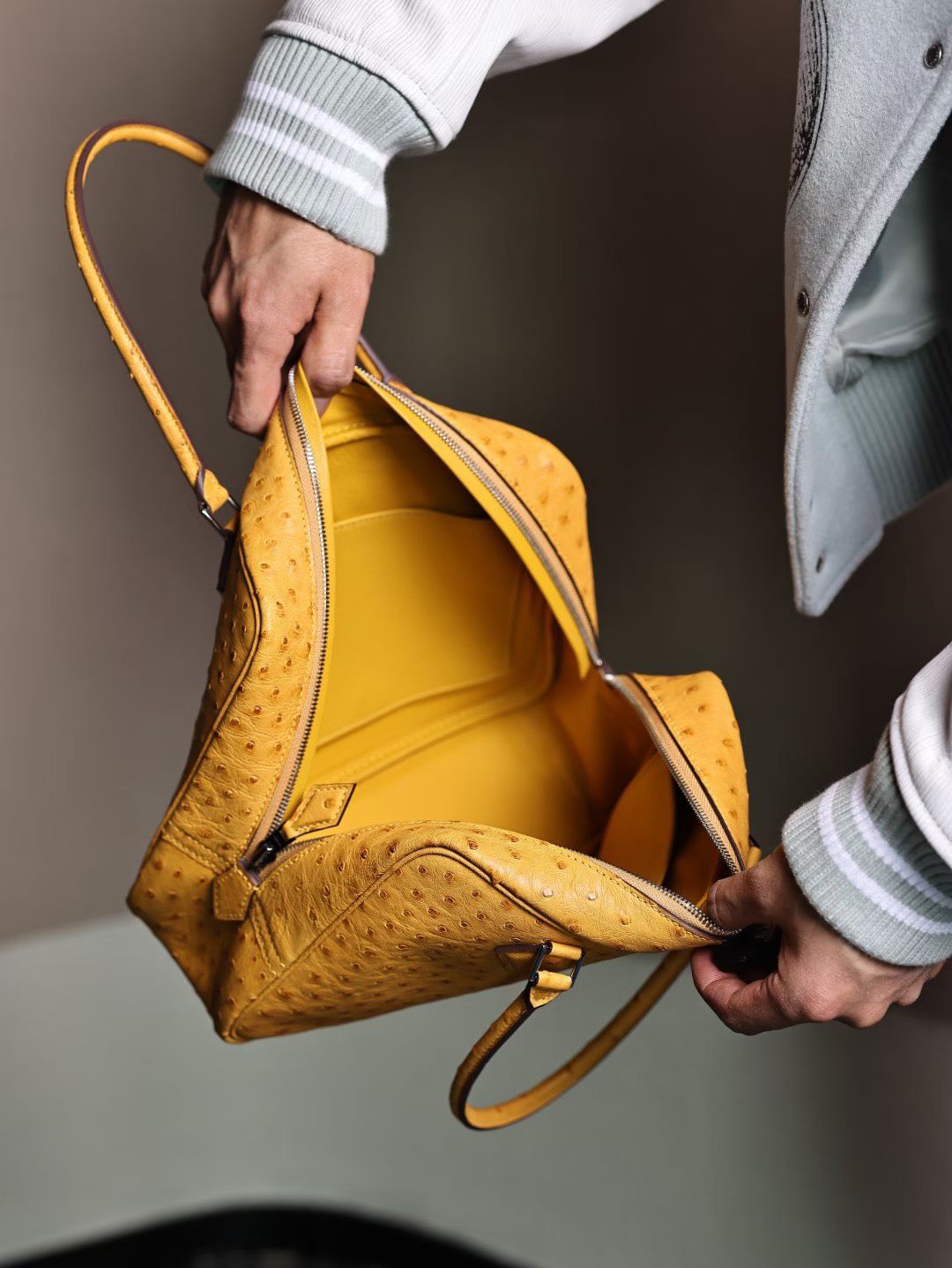 Womens Genuine Ostrich Skin Leather Top Handle Shopper Bags