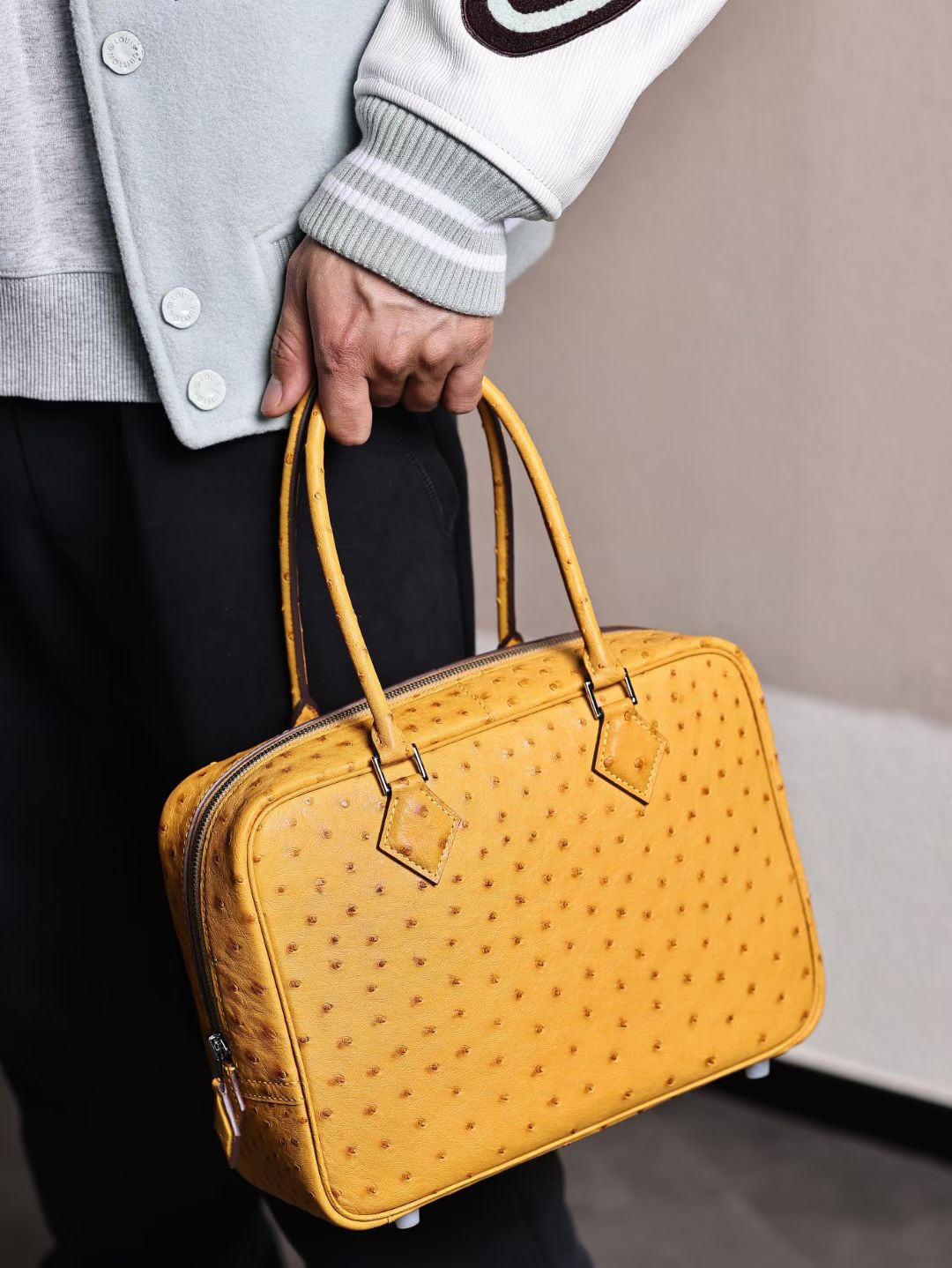 Womens Genuine Ostrich Skin Leather Top Handle Shopper Bags