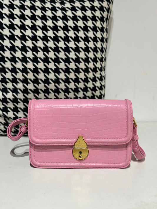 Crocodile Leather Shoulder Messenger Bag Pink