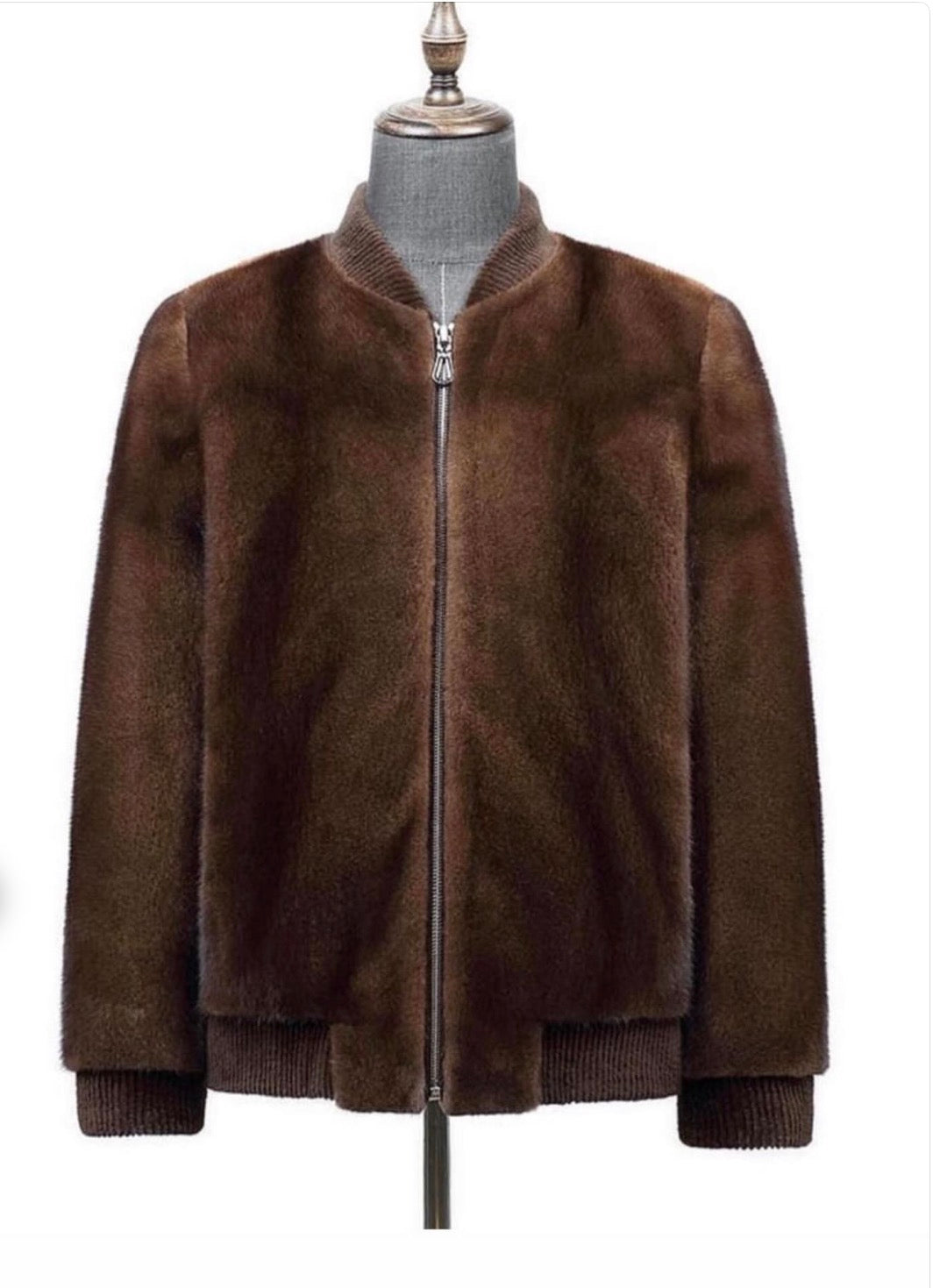 Unisex Brown Mink Fur Slim Fit Motorcycle Bomber Biker Jacket