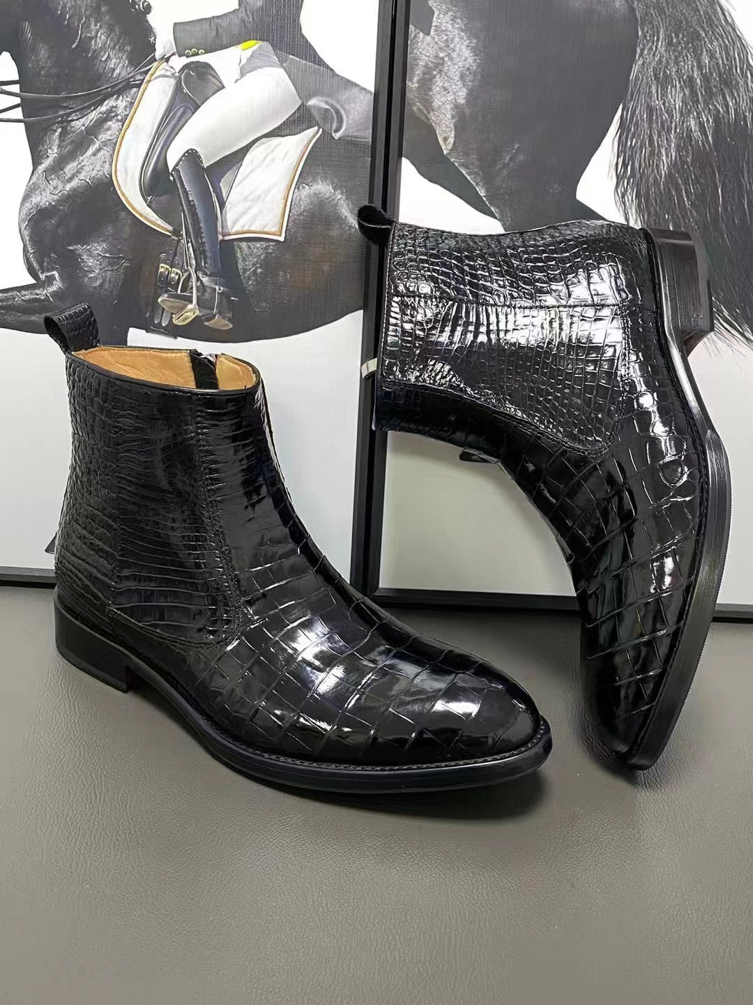 Preorder crocodile Shoes Men's Crocodile Leather Side Zipper Chelsea Boots