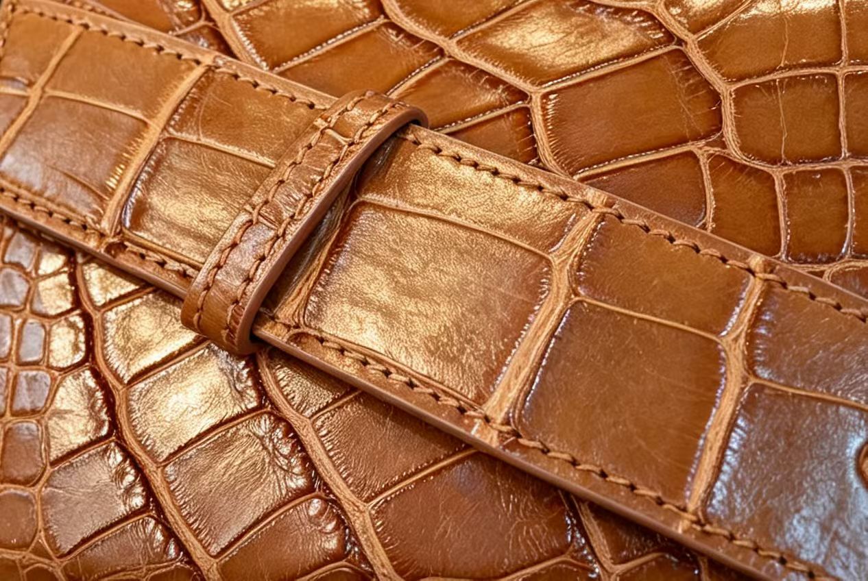 Genuine Crocodile Skin Leather Shoulder Chest Cross Body Clutch Bag  Tan