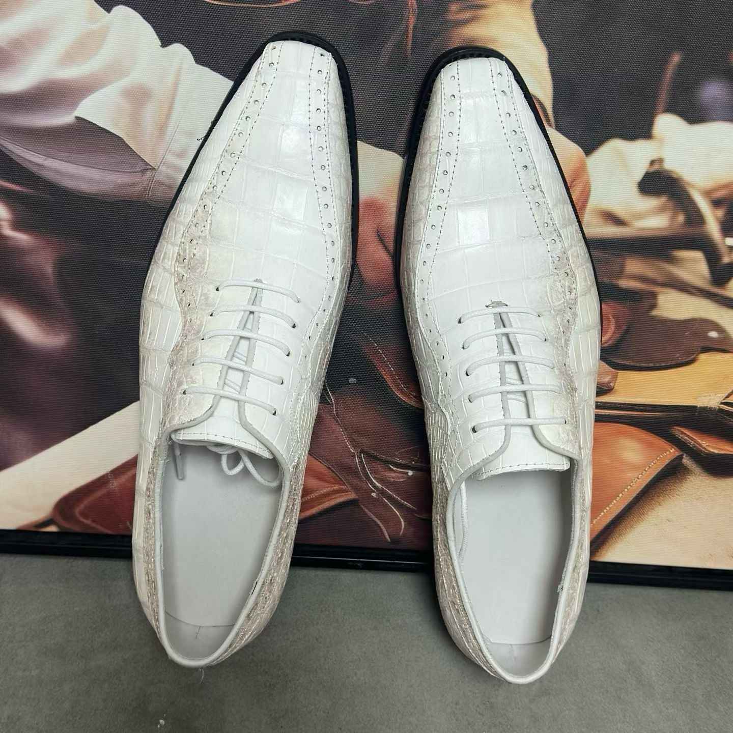Crocodile Shoes, Men's Himalaya White Crocodile Leather Lace Up Business Dress Shoes