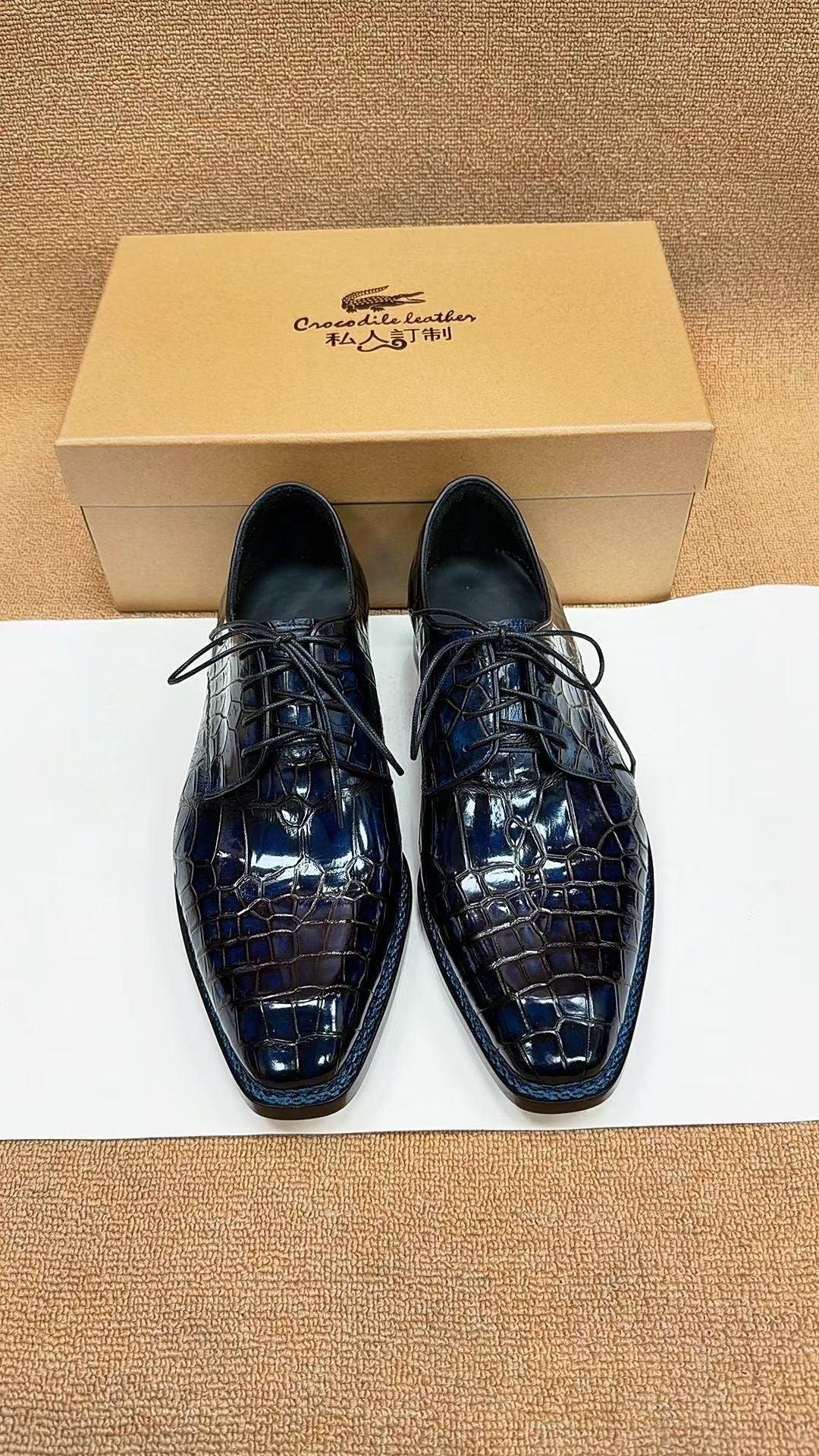 Crocodile Shoes,  Men's Norwegian Lace Up Dress Shoes Vintage Blue
