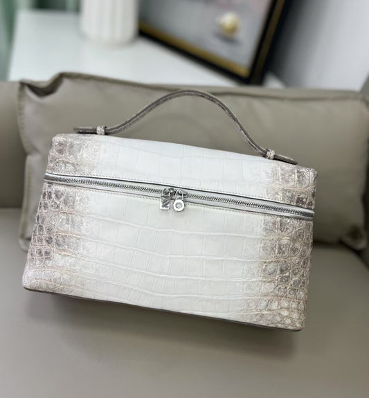Himalayan Crocodile Leather Zipper Cosmetic Handle Bag