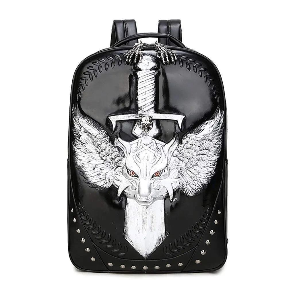 Fashion Punk Rivets Backpack 3D Wing Wolf - Warrior Cartoon Backpack Knapsacks