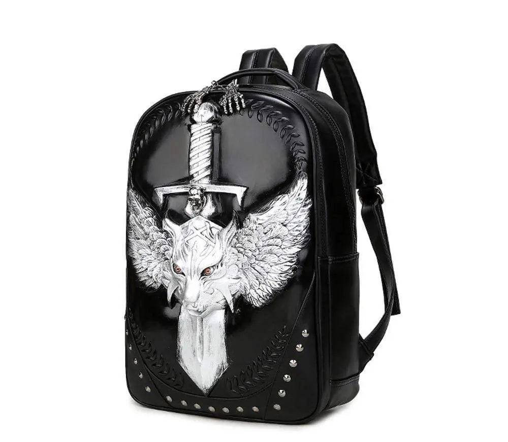 Fashion Punk Rivets Backpack 3D Wing Wolf - Warrior Cartoon Backpack Knapsacks