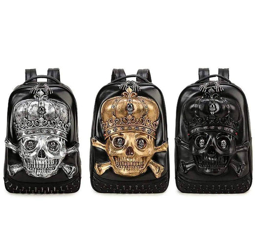 Fashion Punk Rivets Waterproof 3D Ghost Skull With Crown Backpack  Laptop