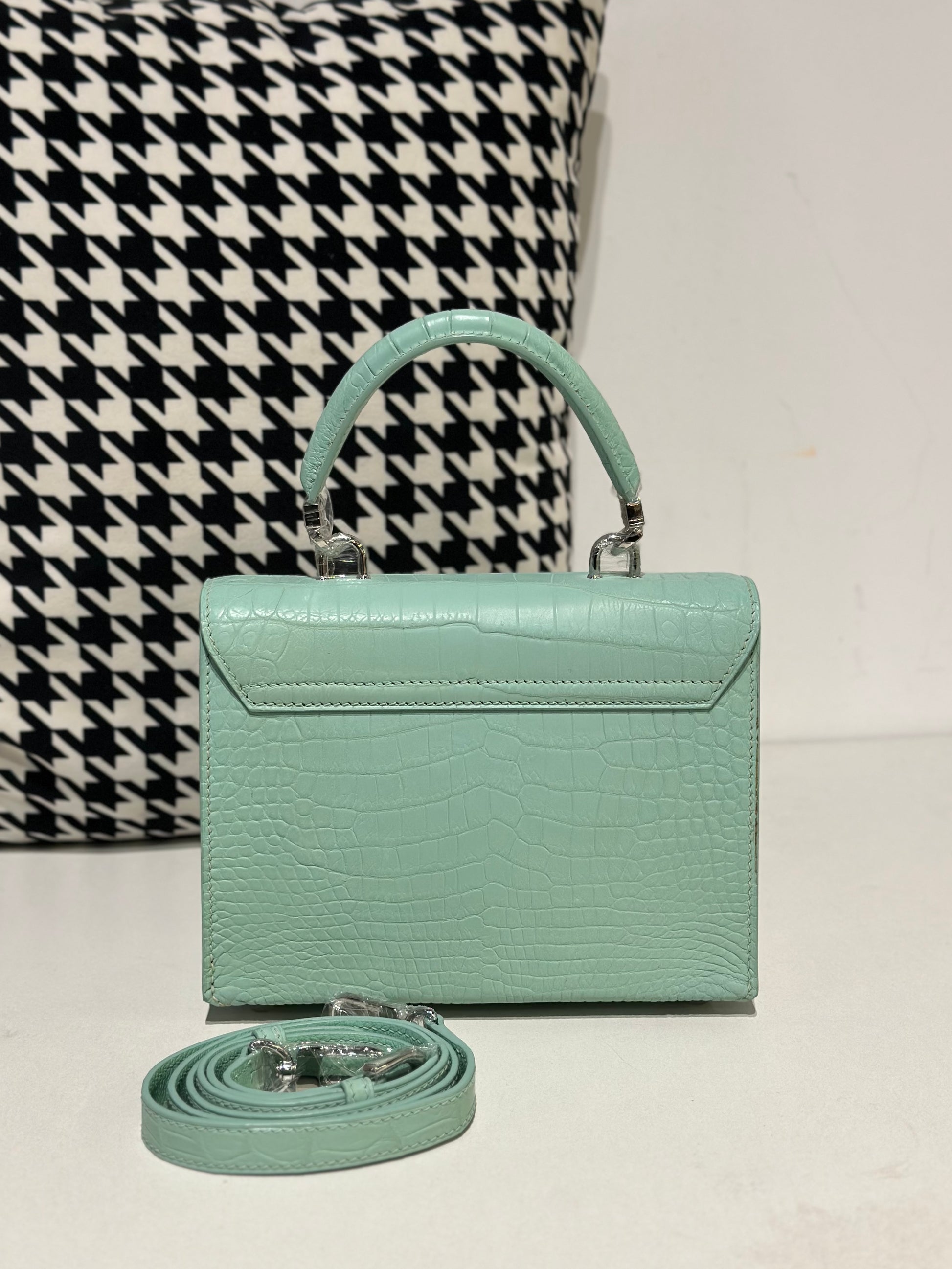 Crocodile Leather Top Handle Bag Green