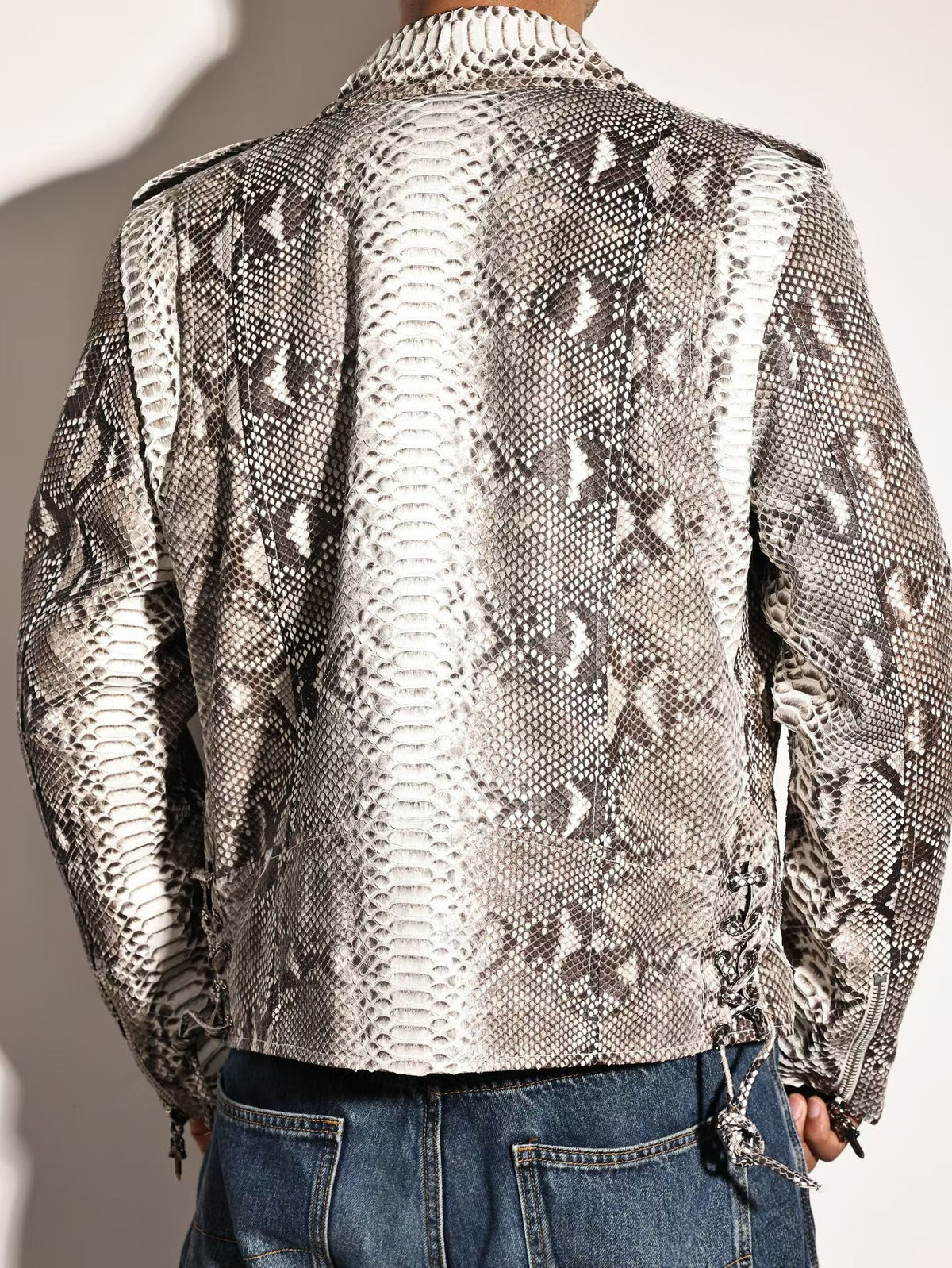 Python Leather Jacket , Mens Python Skin Leather Slim Fit Motorcycle Bomber Biker Jacket