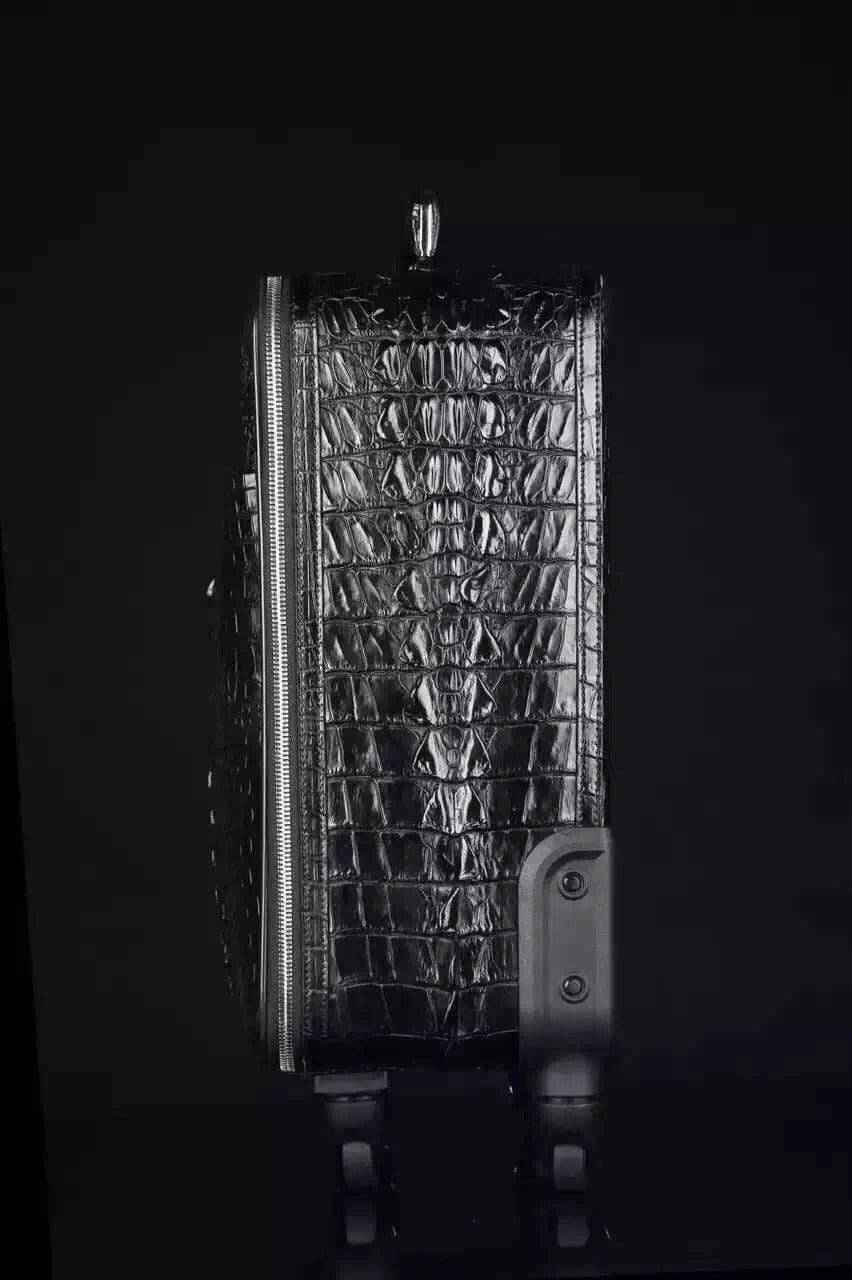 Genuine crocodile leather laptop trolley luggage case by Rossie Viren, stylish travel suitcase with durable crocodile leather finish.