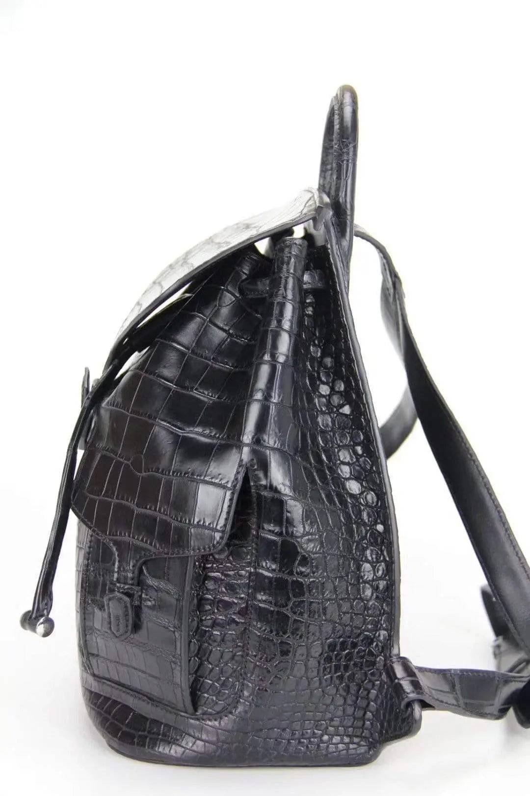 Genuine Crocodile Belly  Leather Backpack Black