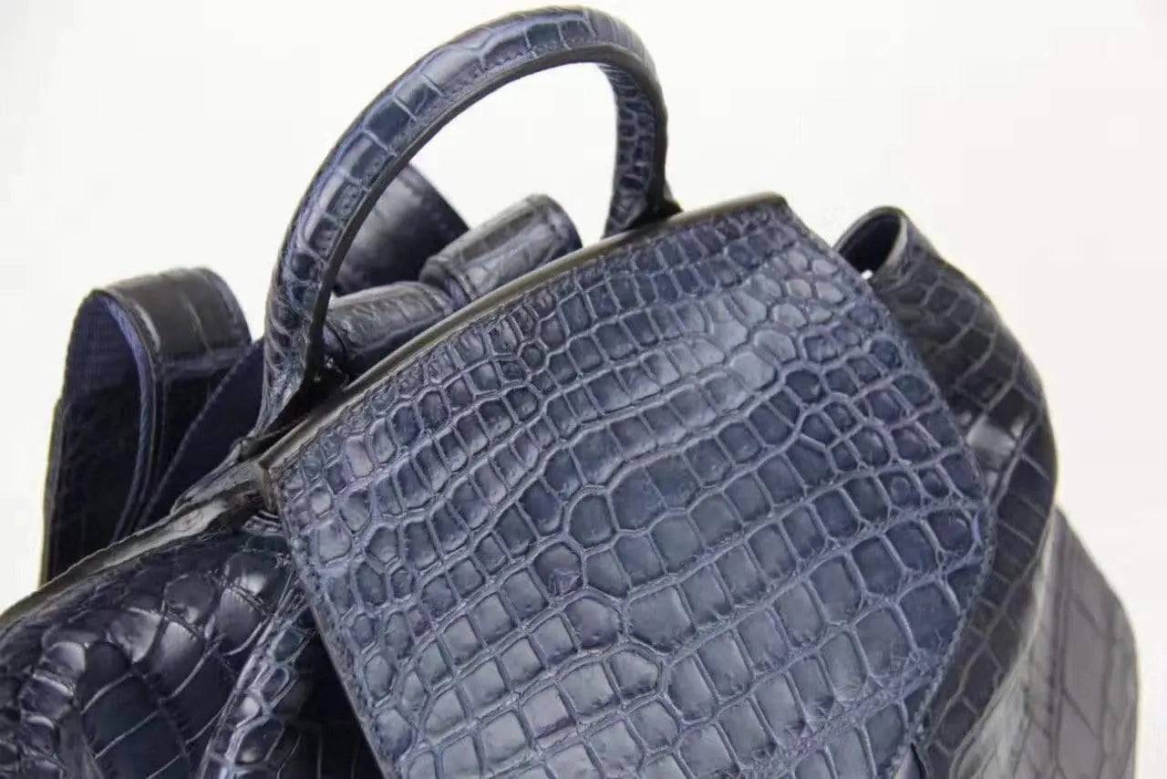 Genuine Crocodile Belly  Leather Backpack Blue
