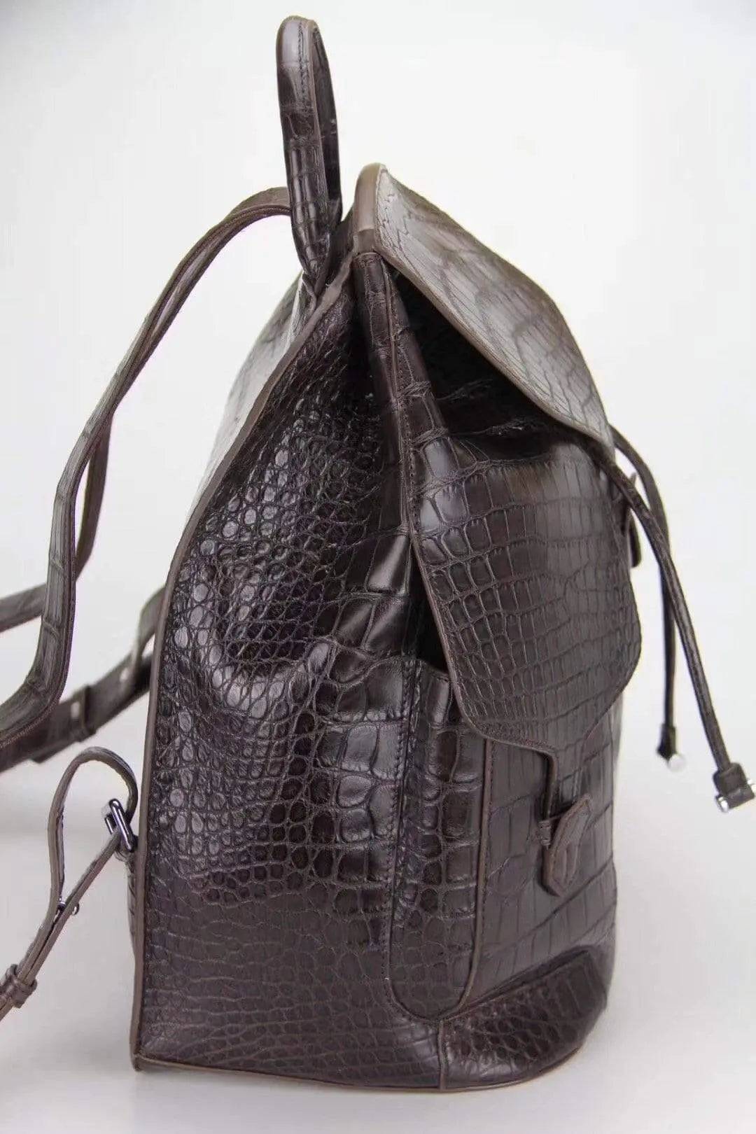 Genuine Crocodile Belly  Leather Backpack Brown