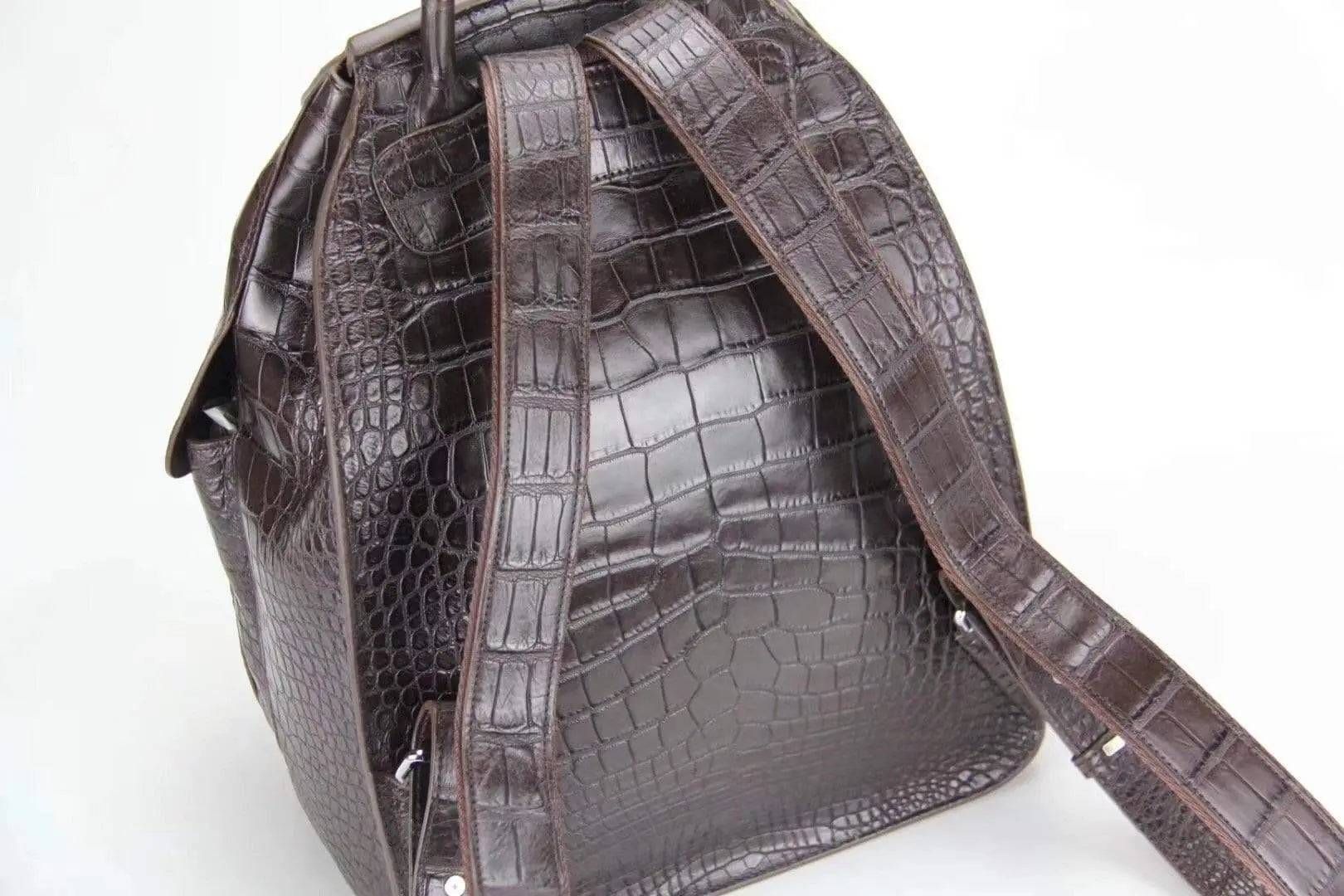 Genuine Crocodile Belly  Leather Backpack Brown