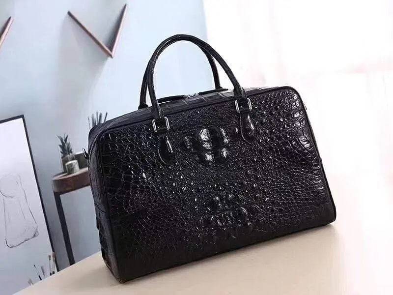 Genuine crocodile leather large travel bag by Rossie Viren, bone-colored weekend holdall with sturdy handles and spacious interior.