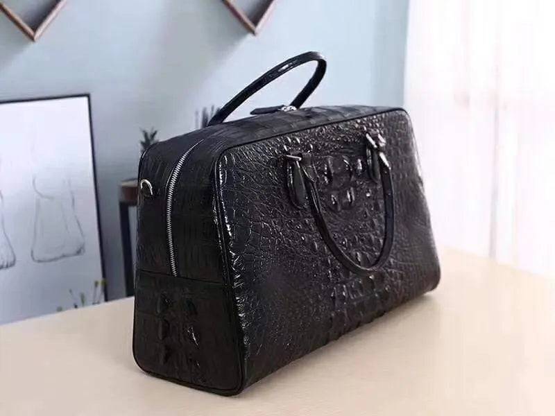 Genuine crocodile leather large travel bag by Rossie Viren, bone-colored weekend bag, holdall, and duffle for travel storage.