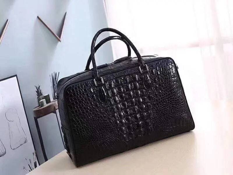 Rossie Viren genuine crocodile leather large travel bag with bone leather accents, suitable for weekend trips and holdalls.