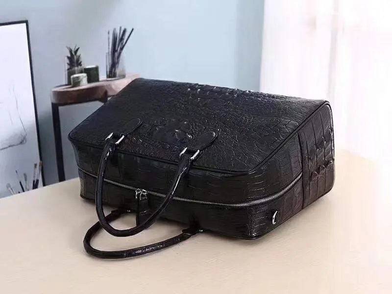 Genuine crocodile leather large travel bag by Rossie Viren, bone-colored weekend bag, holdall, and duffle for travel and weekend trips.