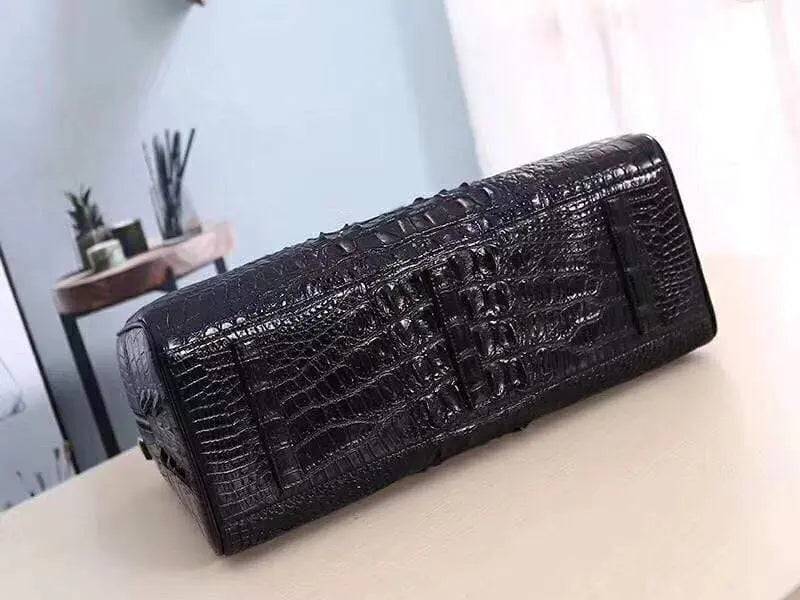 Rossie Viren genuine crocodile leather large travel handbag with bone leather accents, ideal for weekend trips and holdalls.