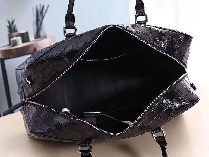 Genuine crocodile leather large travel bag by Rossie Viren, bone-colored weekend, holdall, and duffle handbag with sturdy handles.