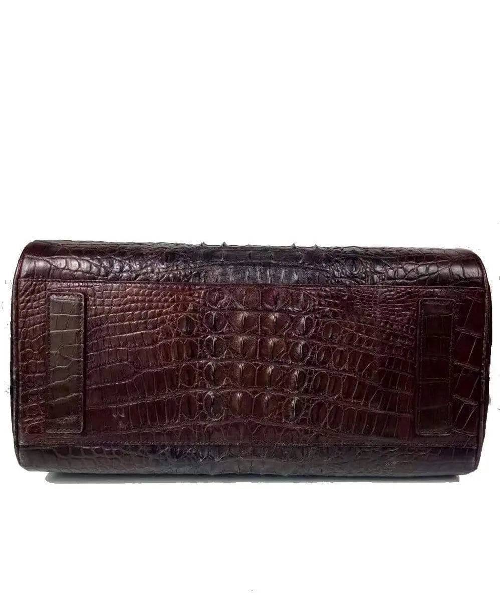 Genuine crocodile leather large travel bag by Rossie Viren, bone-colored handbag with sturdy handles and spacious interior.