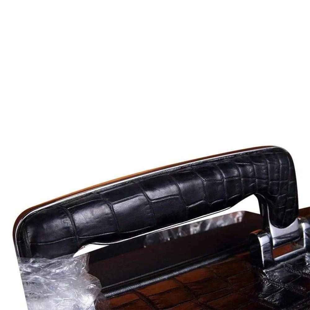 Genuine crocodile leather suitcase with four spinner wheels and sturdy handle, Rossie Viren travel luggage for upscale travel.