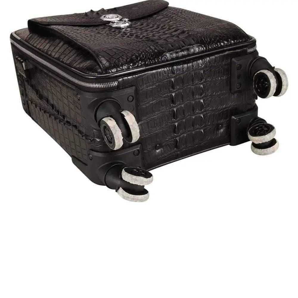 Rossie Viren genuine crocodile leather suitcase with four spinner wheels, durable travel luggage with elegant leather finish.